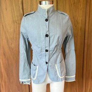 Desigual cotton jacket, blue, and white stripe with cream piping.